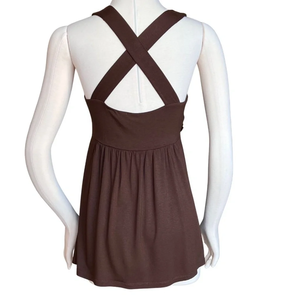 Arden B Brown Halter Top With Faux Leather Braided Detail Size Medium Y2K